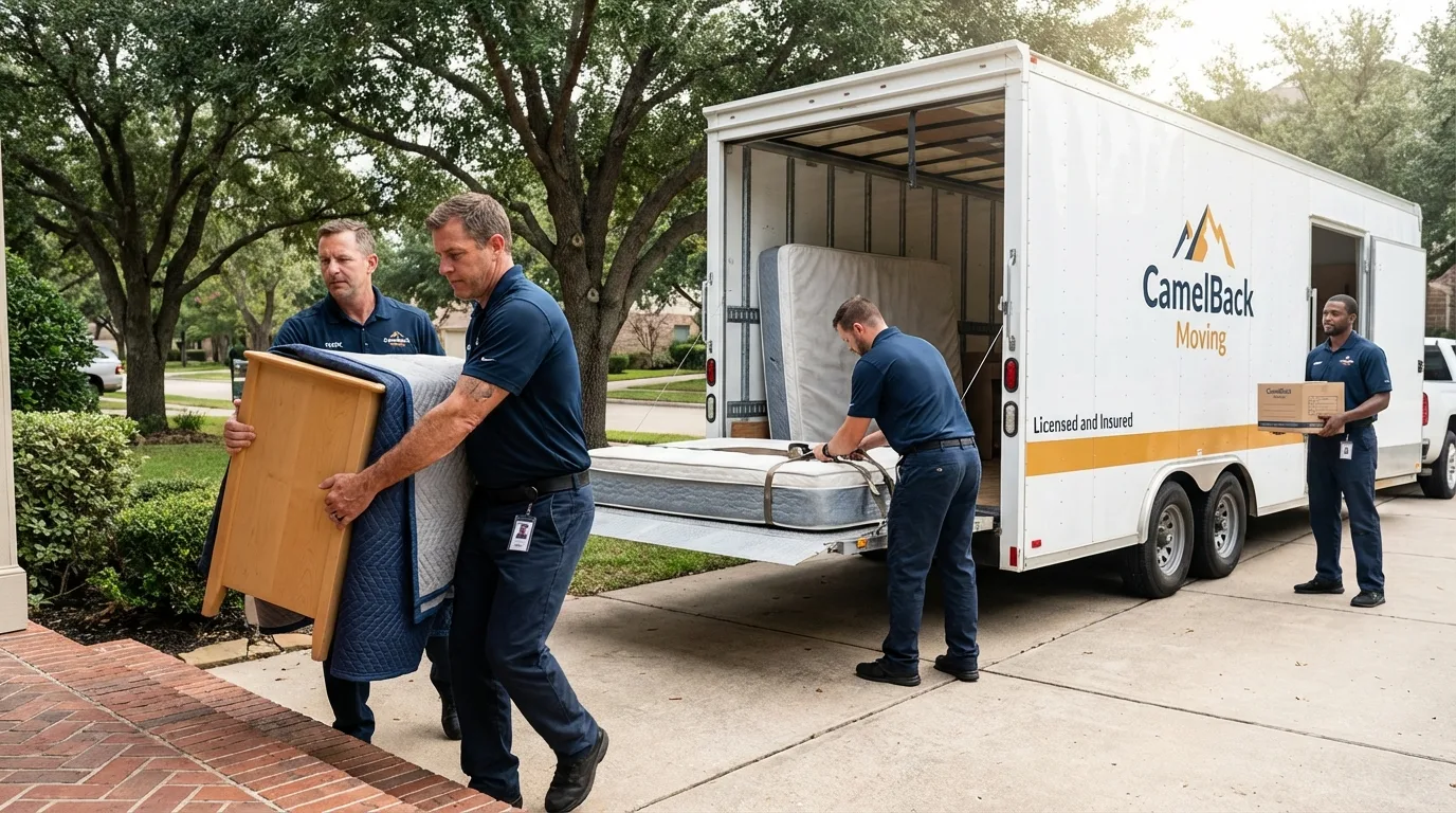 Crew loading residential truck for cross-state move from Mesa, AZ