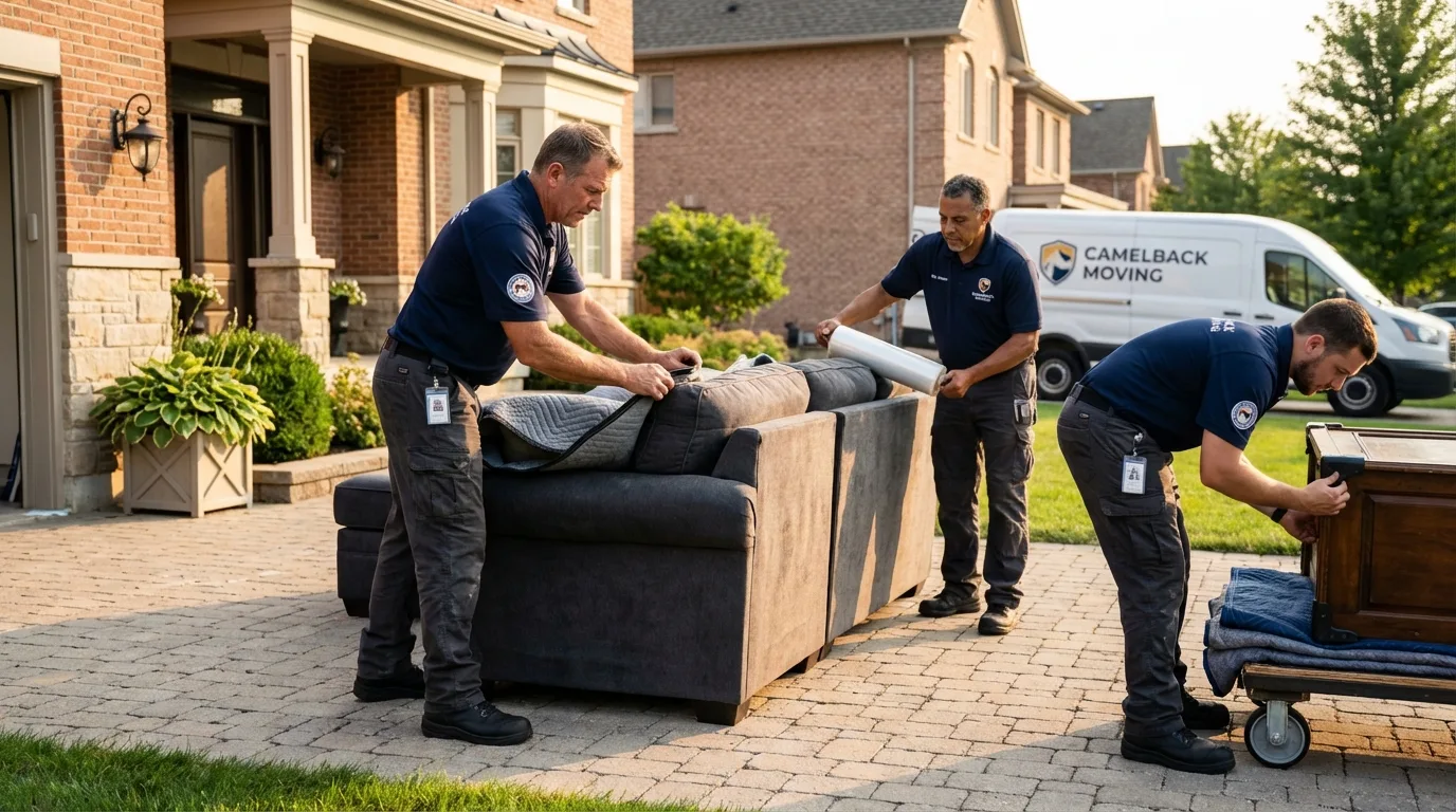 Large estate moving crew wrapping furniture in Mesa, AZ